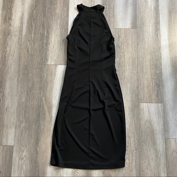 Vintage Ladies’ 1990’s Black Crepe LBD Halter Neck Fitted Cocktail Dress [XS] - Picture 8 of 9